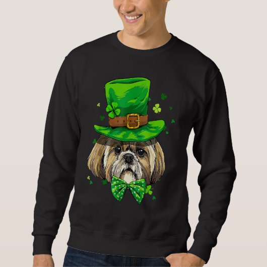 St Patrick's Day Leprechaun Shamrock Shih Tzu Iris スウェットシャツ (正面)