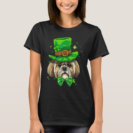 St Patrick's Day Leprechaun Shamrock Shih Tzu Iris Tシャツ (正面)