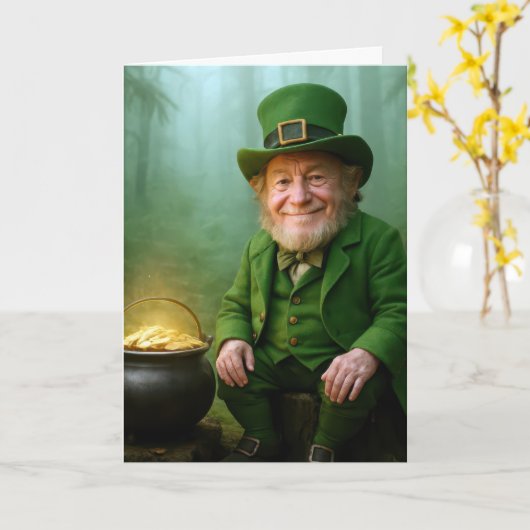 St. Patrick's Day Leprechaun with Gold Coins カード (黄色い花)
