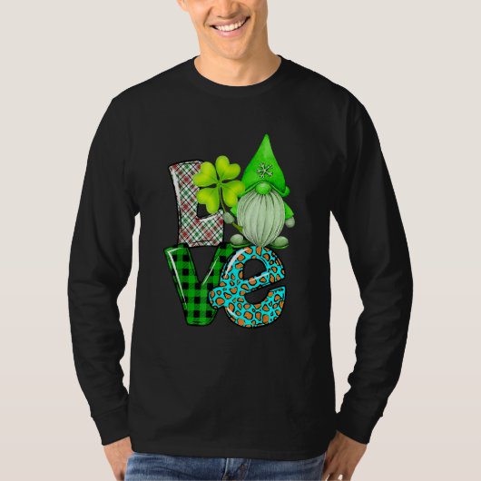 St Patrick's Day LOVE Gnomes Shamrock Leopard Tシャツ (正面)