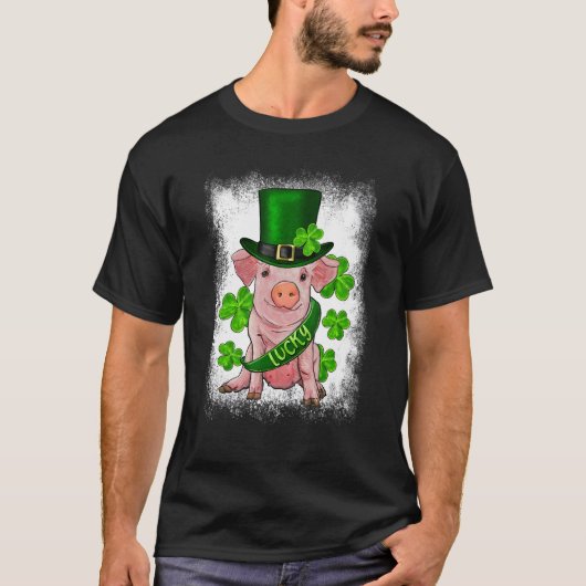 St. Patricks Day Lucky Baby Pig Bleached Lucky Iri Tシャツ (正面)