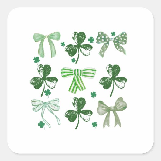 St. Patrick's Day Lucky Clover and Bow スクエアシール (正面)
