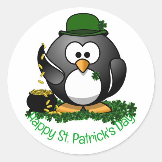 St. Patrick's Day Lucky Penguin  ラウンドシール (正面)