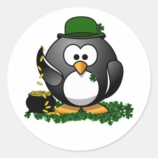 St. Patrick's Day Lucky Penguin with Pot Of Gold ラウンドシール (正面)