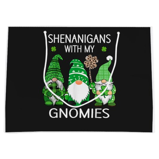 St Patricks Day Lucky Shamrock Leopard Gnomes  ラージペーパーバッグ (正面)