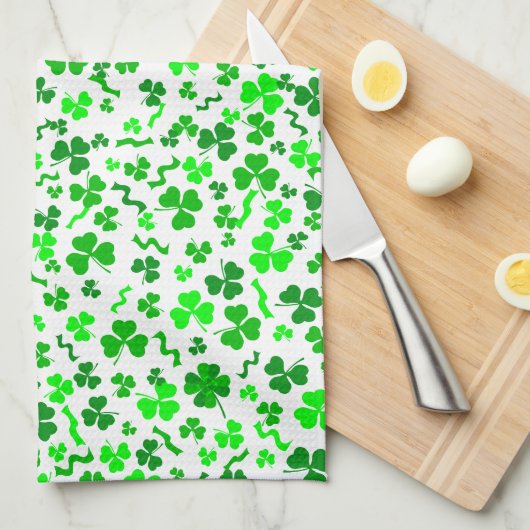 St Patrick's Day Lucky Shamrocks Confetti Pattern キッチンタオル (四つ折り)