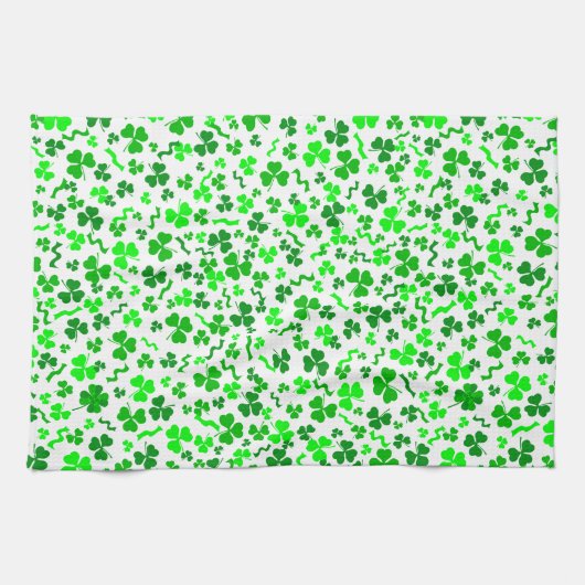 St Patrick's Day Lucky Shamrocks Confetti Pattern キッチンタオル (横)