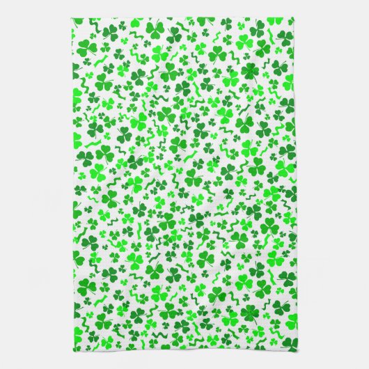 St Patrick's Day Lucky Shamrocks Confetti Pattern キッチンタオル (縦)