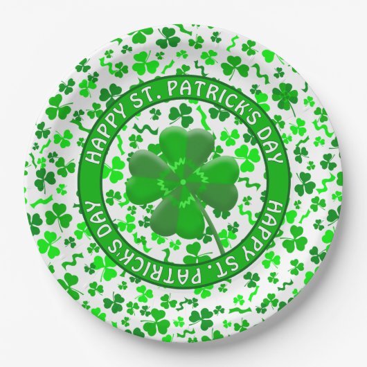 St Patrick's Day Lucky Shamrocks Personalized ペーパープレート (正面)