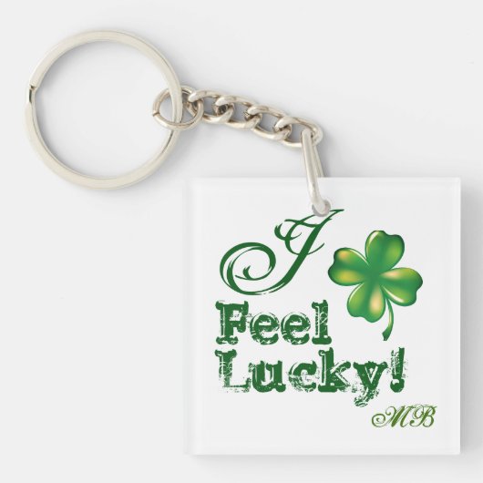 St. Patrick's Day Monogram I Feel Lucky, Shamrock キーホルダー (正面)