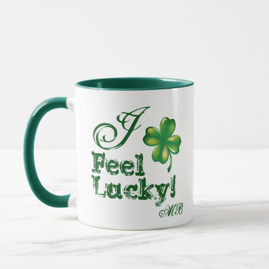 St. Patrick's Day Monogram I Feel Lucky, Shamrock マグカップ (左)