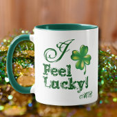 St. Patrick's Day Monogram I Feel Lucky, Shamrock マグカップ