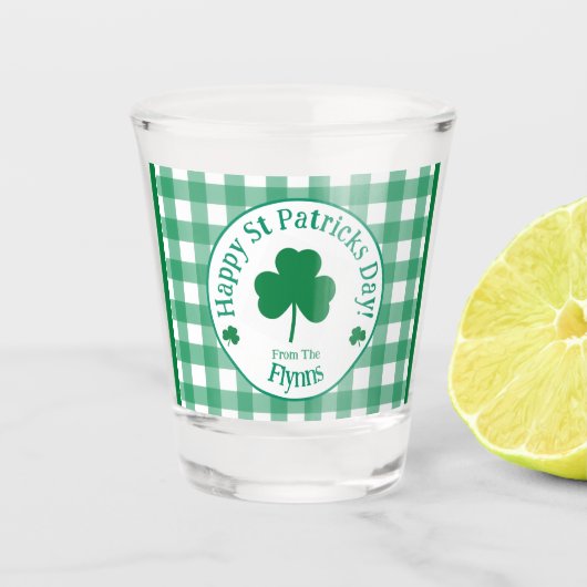 St Patricks Day NAME Irish Clover Green Check ショットグラス (正面)
