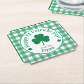 St Patricks Day NAME Irish Clover Green Check ペーパーコースター (アングル)