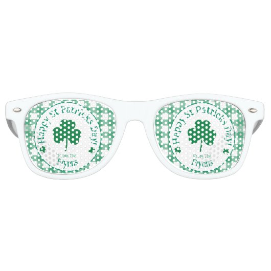 St Patricks Day NAME Irish Clover Green Check レトロサングラス (正面)