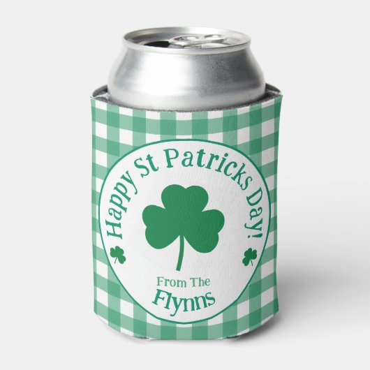 St Patricks Day NAME Irish Clover Green Check 缶クーラー (缶正面)