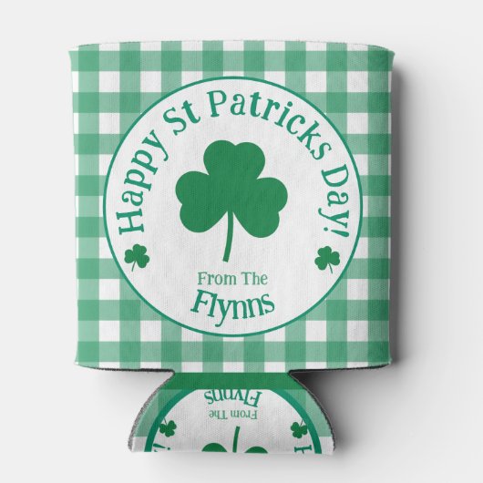 St Patricks Day NAME Irish Clover Green Check 缶クーラー (裏面)