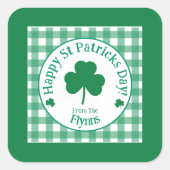 St Patricks Day NAME Irish Clover Green Check LG スクエアシール (正面)