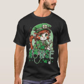 St Patricks Day Nurse Cat Leprechaun Lucky Green P Tシャツ (正面)