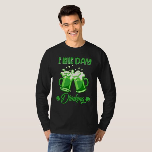 St Patricks Day pajamas I Love Day Drinking Beer Tシャツ (正面フル)