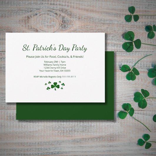 St. Patrick's Day Party Lucky Green Shamrocks 招待状