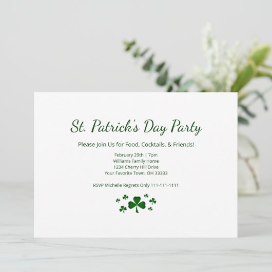 St. Patrick's Day Party Lucky Green Shamrocks 招待状 (スタンド正面)