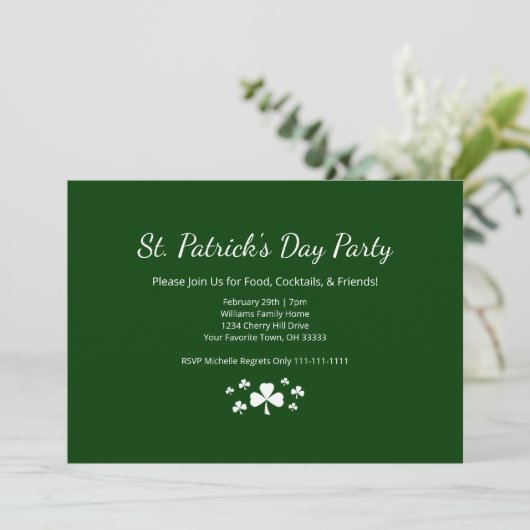 St. Patrick's Day Party Lucky Shamrocks Green 招待状 (スタンド正面)