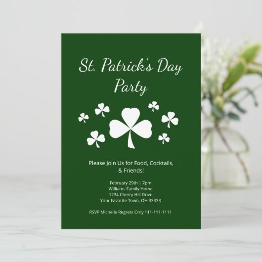 St. Patrick's Day Party Shamrocks Irish Green 招待状 (スタンド正面)
