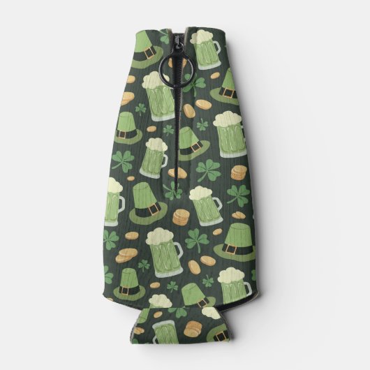 St Patricks Day Pattern Sláinte Funny Green Name ボトルクーラー (裏面)