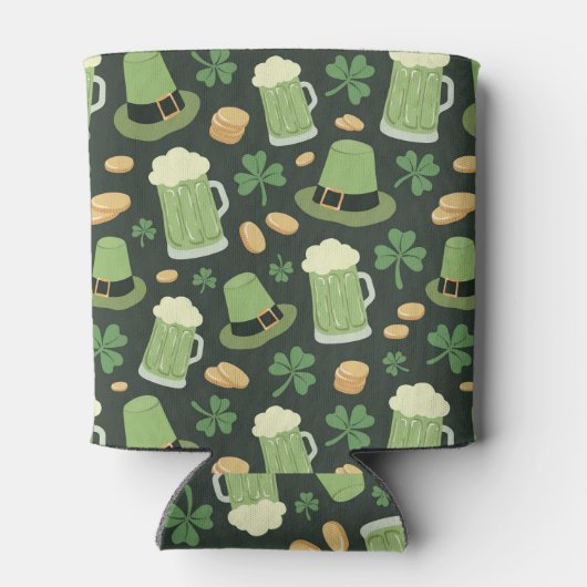 St Patricks Day Pattern Sláinte Funny Green Name 缶クーラー (裏面)