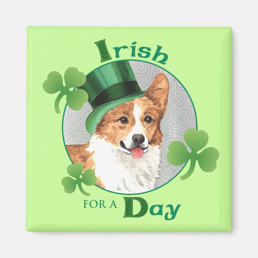 St. Patrick's Day Pembroke Welsh Corgi マグネット (正面)
