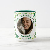 St. Patrick's Day Personalized Cat Mom Photo Mug ツートーンマグカップ (中央)