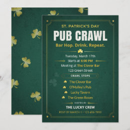 St Patrick's Day Pub Crawl Itinerary Vintage Green 招待状