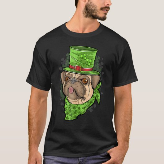 St Patrick's Day Pug Puppy Dog Tシャツ (正面)