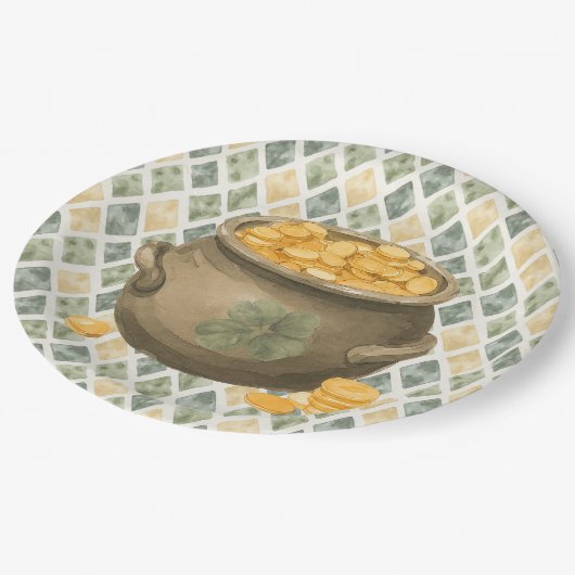  St Patrick's Day Rustic Pot of Gold ペーパープレート (アングル)