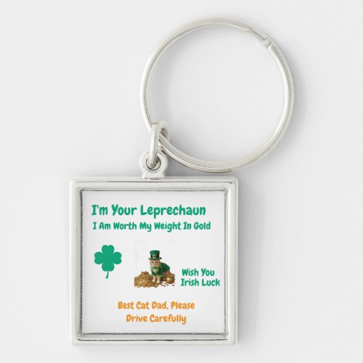 St Patrick's Day Shamrock Best Cat Dad Humor キーホルダー (正面)