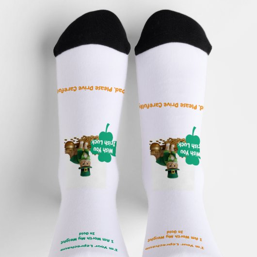 St Patrick's Day Shamrock Cat Humor ソックス (上部)