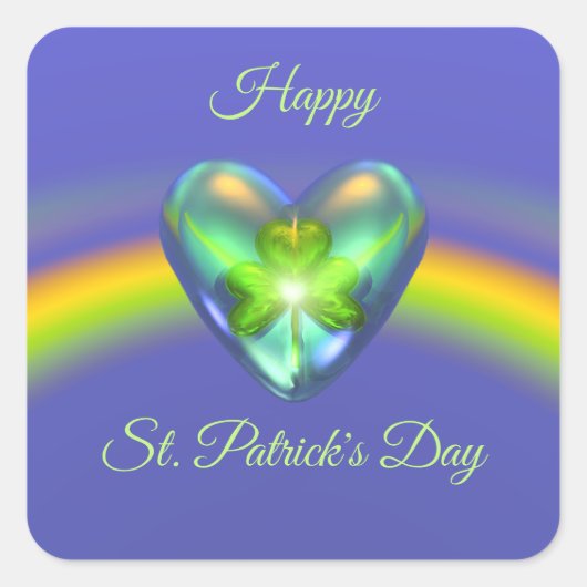St. Patricks Day Shamrock Heart Square Sticker スクエアシール (正面)