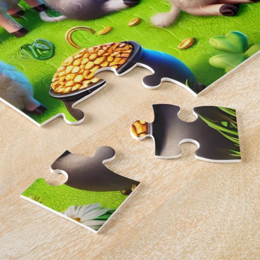 St Patrick's Day, Sheep Cows Cats, Leprechaun ジグソーパズル (側面)