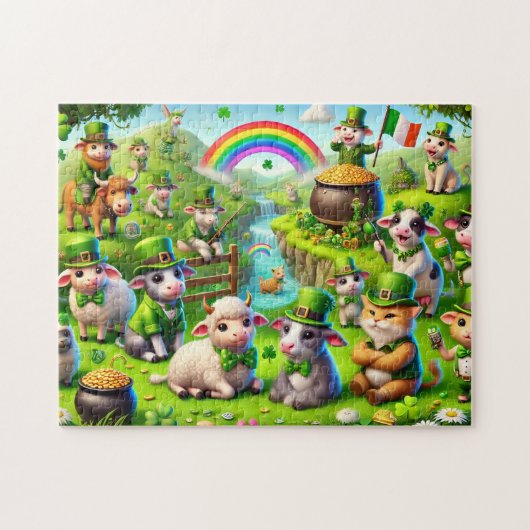 St Patrick's Day, Sheep Cows Cats, Leprechaun ジグソーパズル (横)
