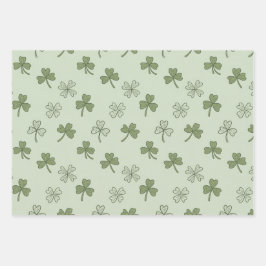 St Patricks Day Soft Doodle Shamrocks Pattern ラッピングペーパーシート