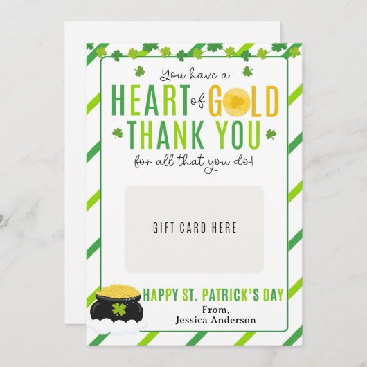St. Patrick's Day Teacher Appreciation Gift Card 招待状 (正面/裏面)