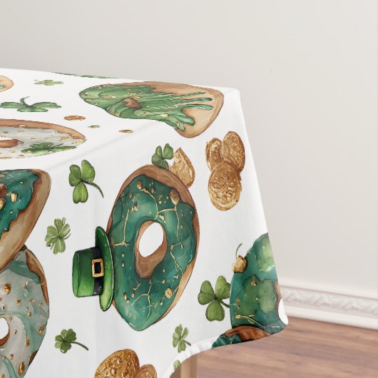 St Patricks Day Watercolor Donut & Shamrock テーブルクロス (インサイチュ)