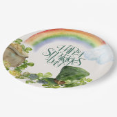 St Patricks Day | Watercolor Rainbow and Shamrock ペーパープレート (アングル)