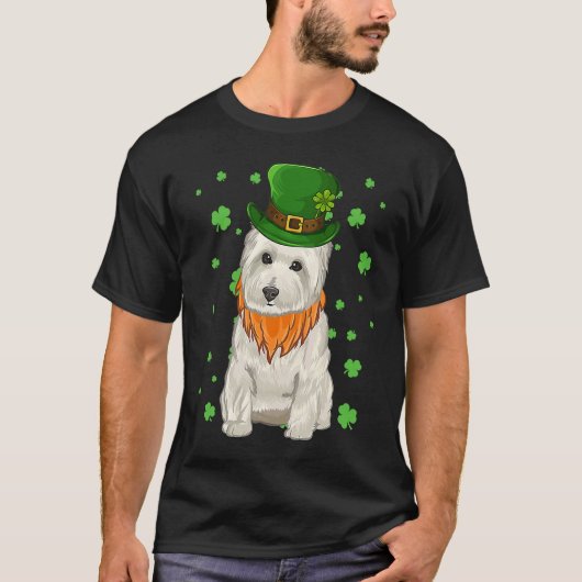 St Patricks Day West Highland White Terrier Shamro Tシャツ (正面)