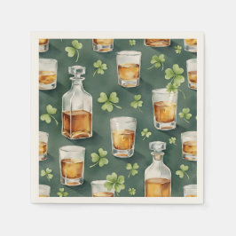 St. Patrick's Day Whiskey and Shamrocks Pattern スタンダードカクテルナプキン