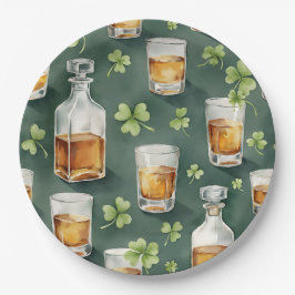 St. Patrick's Day Whiskey and Shamrocks Pattern ペーパープレート