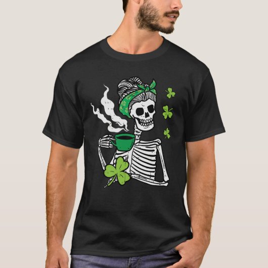 St Patricks Day Woman Skull Coffee Saint Pattys Pa Tシャツ (正面)
