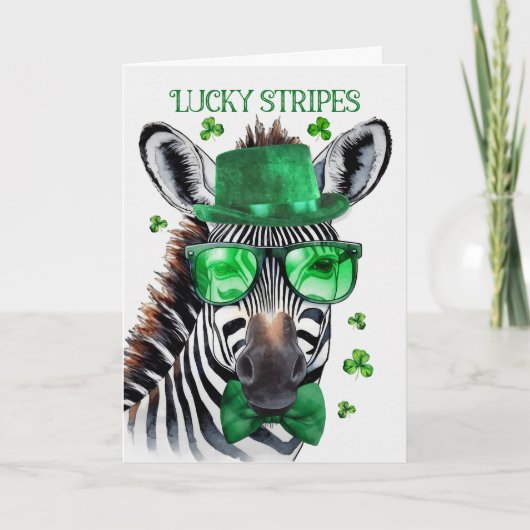 St Patrick's Day Zebra Lucky Stripes and Bagpipes シーズンカード (正面)