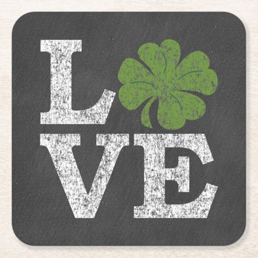 St patricks dayLOVE with shamrock スクエアペーパーコースター (正面)